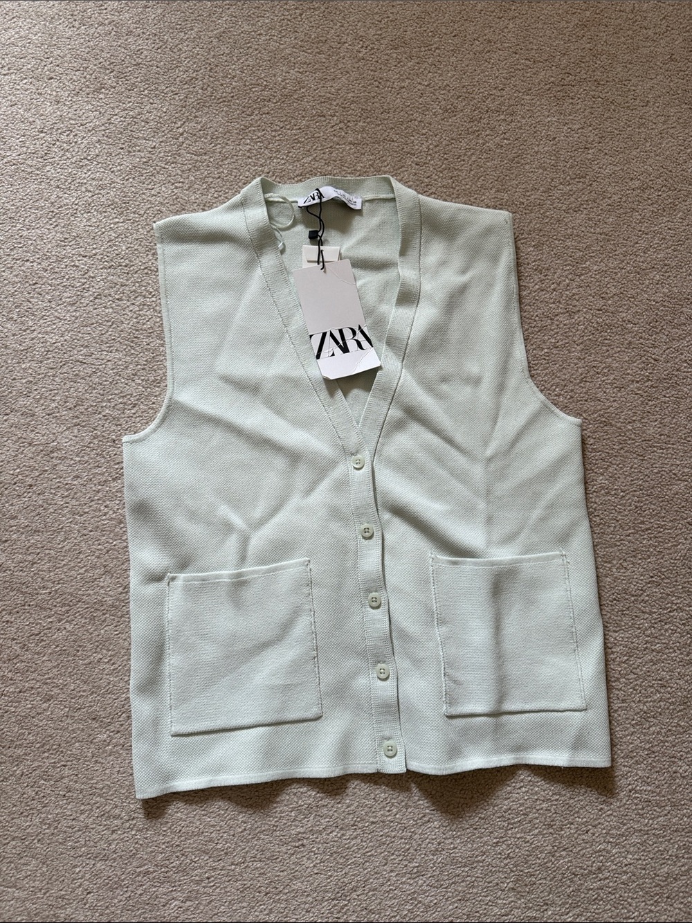 ZARA Pale Mint Green Sleeveless Button Vest